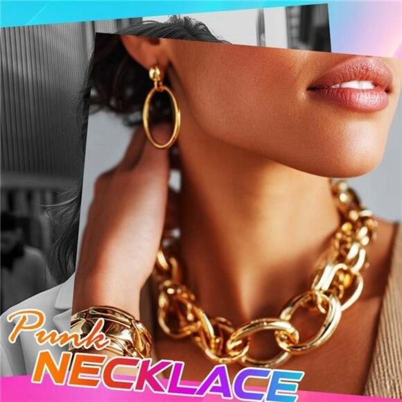 Gold Cuban Link Choker Necklace Bracelet Set Women Punk Fashion Chain Jewelry Gi - Picture 3 of 7